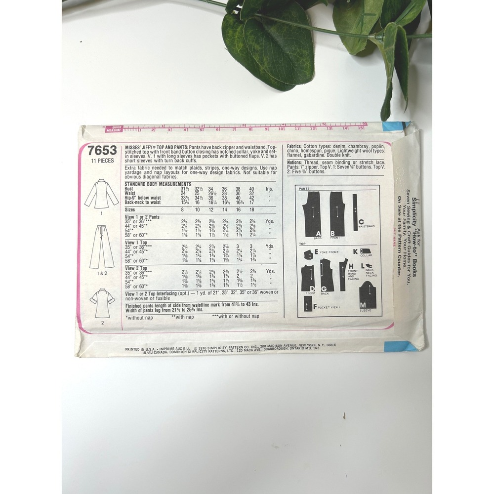 Simplicity 7653 NEW Sewing Pattern Size 8 1970s Jiffy Top Pants Set - Picture 2 of 3
